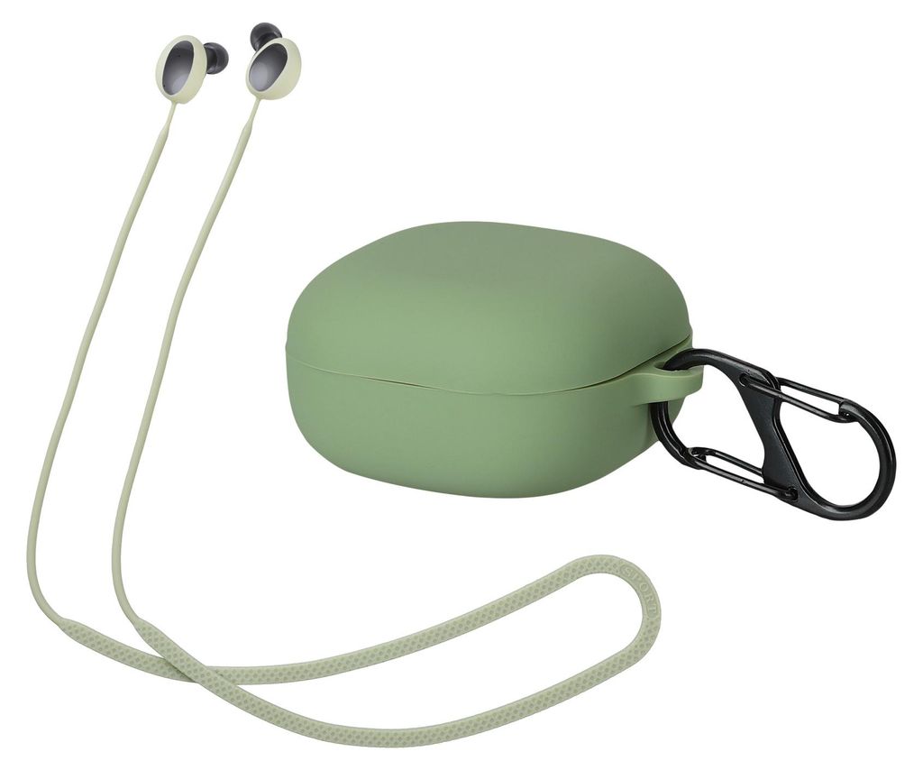 kwmobile 2in1 Set Hülle und Halteband kompatibel mit Samsung Galaxy Buds 2 Case - Kopfhörer Band Strap 80 cm - Grün Grün