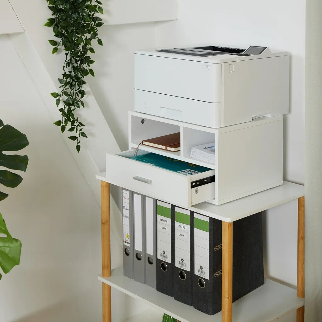 Portastampante Bianco con Cassetto: Organizer Moderno per Ufficio Casa