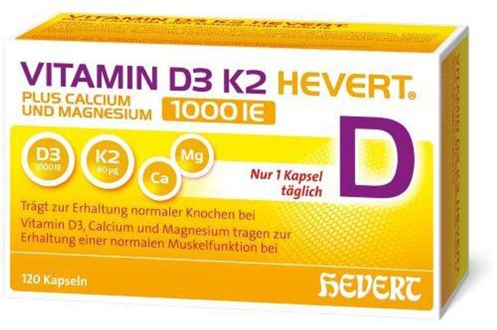 Vitamin D3 K2 Hevert+Calcium u.Magnes.1000 IE Kps. 120 St