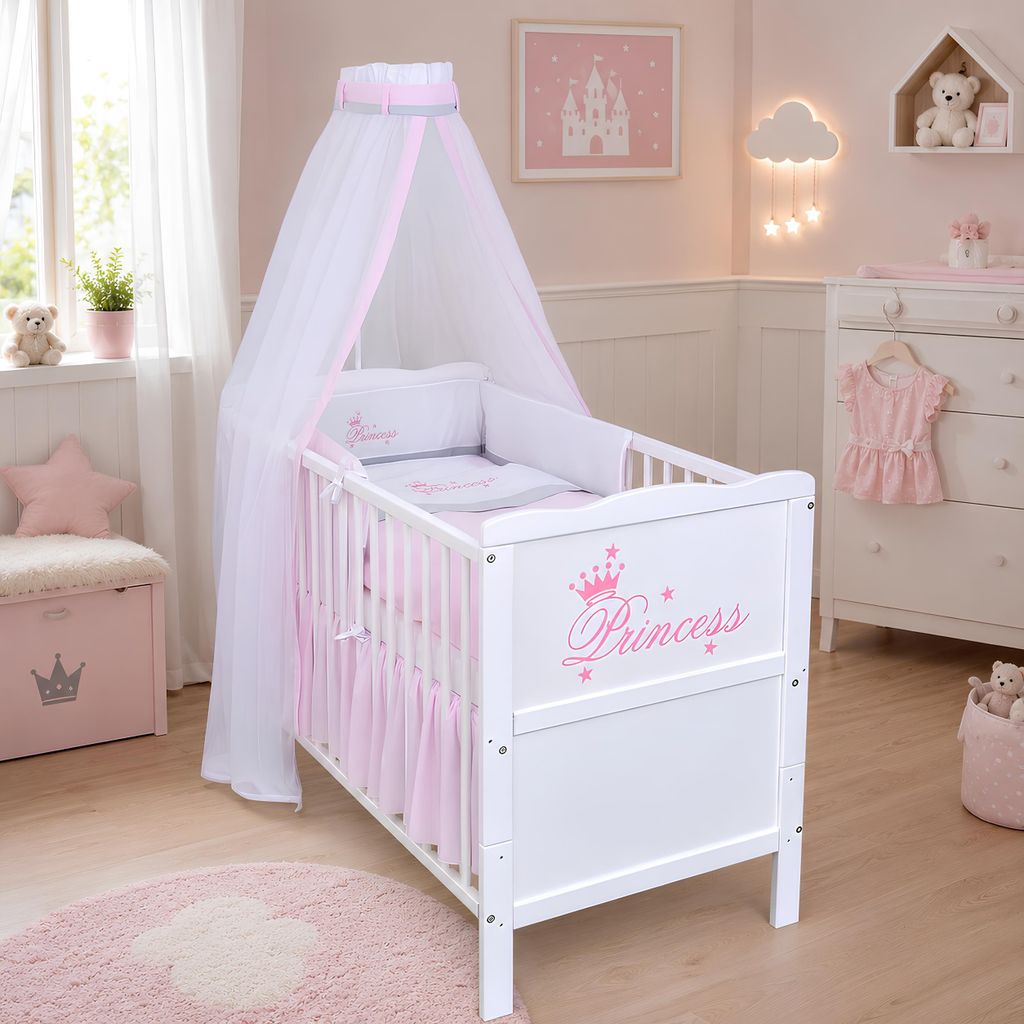 Baby-Delux Babybett Kinderbett Natalie Princess 140×70 Weiß Produktbild 