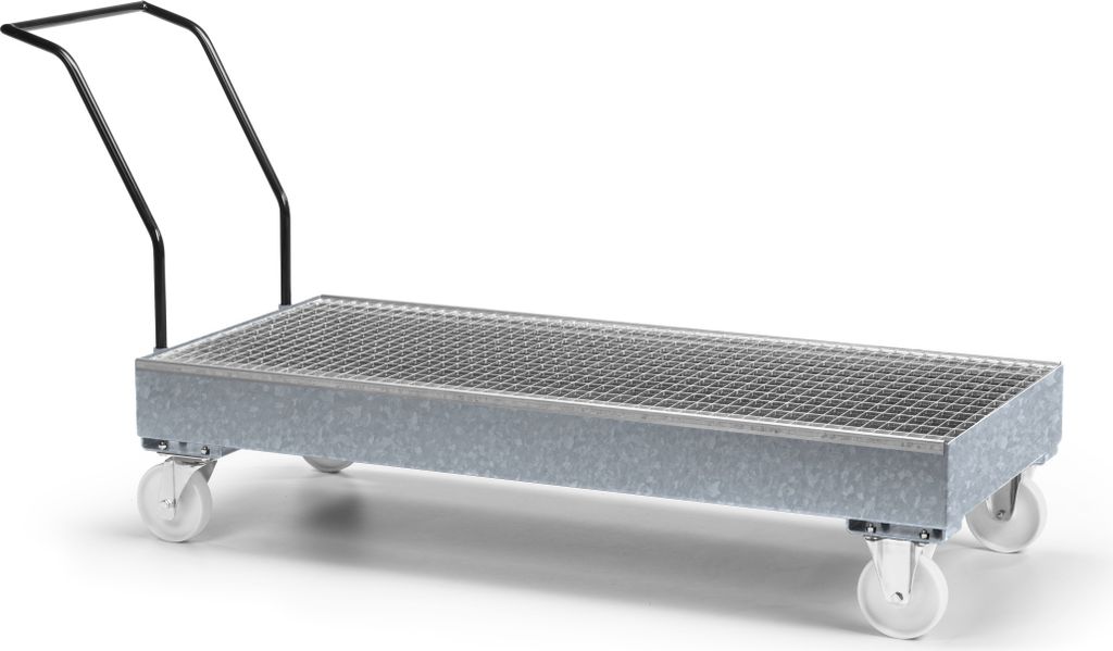 RR Industrietechnik Fahrbare Auffangwanne aus Stahl für 3x 200 Liter Fass mit Gitterrost verzinkt