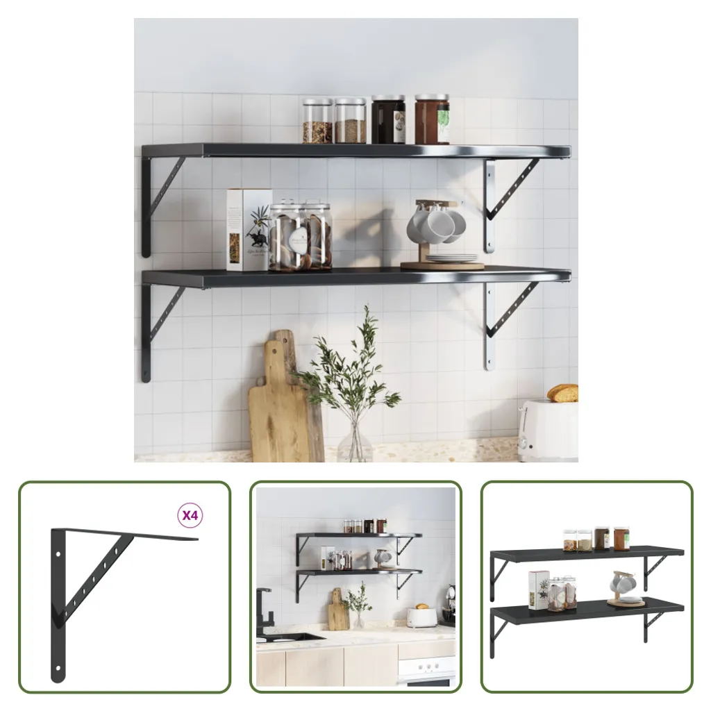 Supporto Strutturale Mensole 40x2,5x25 cm Acciaio Inox AISI Nero