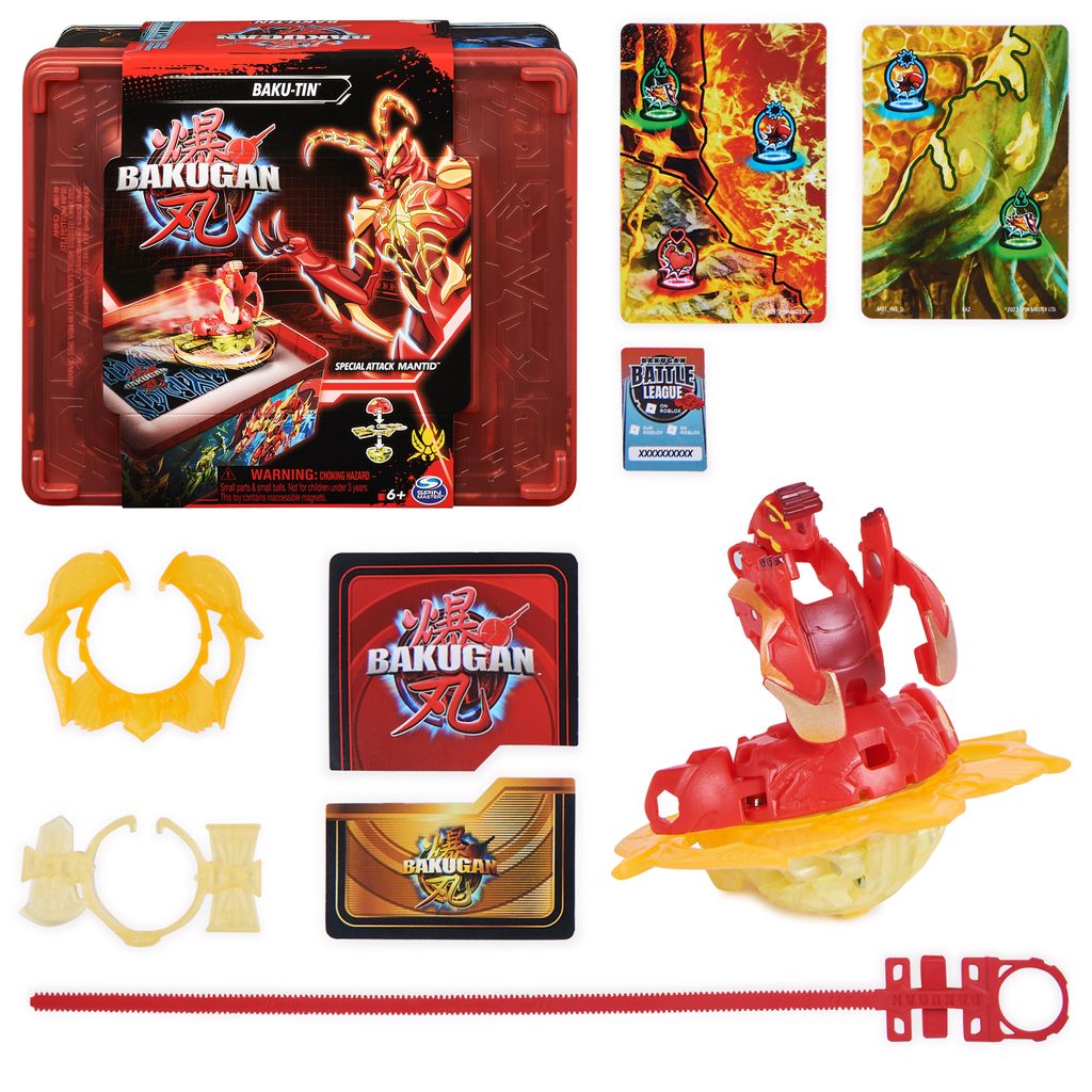 Bakugan 2023 Baku-Tin mit Special Attack Mantid (mit Aufbewahrungsbox, Actionfigur und Sammelkarten)
