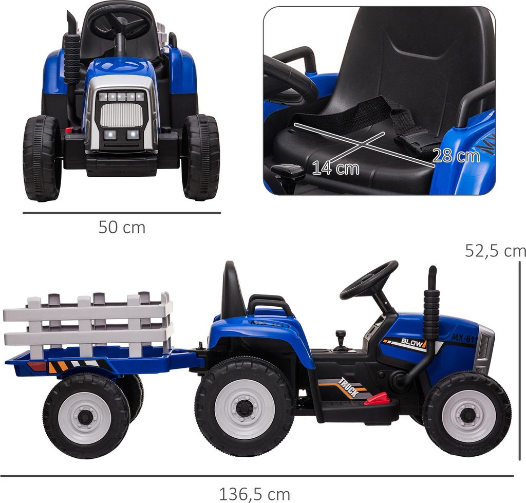 HOMCOM Elektrischer Traktor Kinder Aufsitztraktor mit MP3 Produktbild 