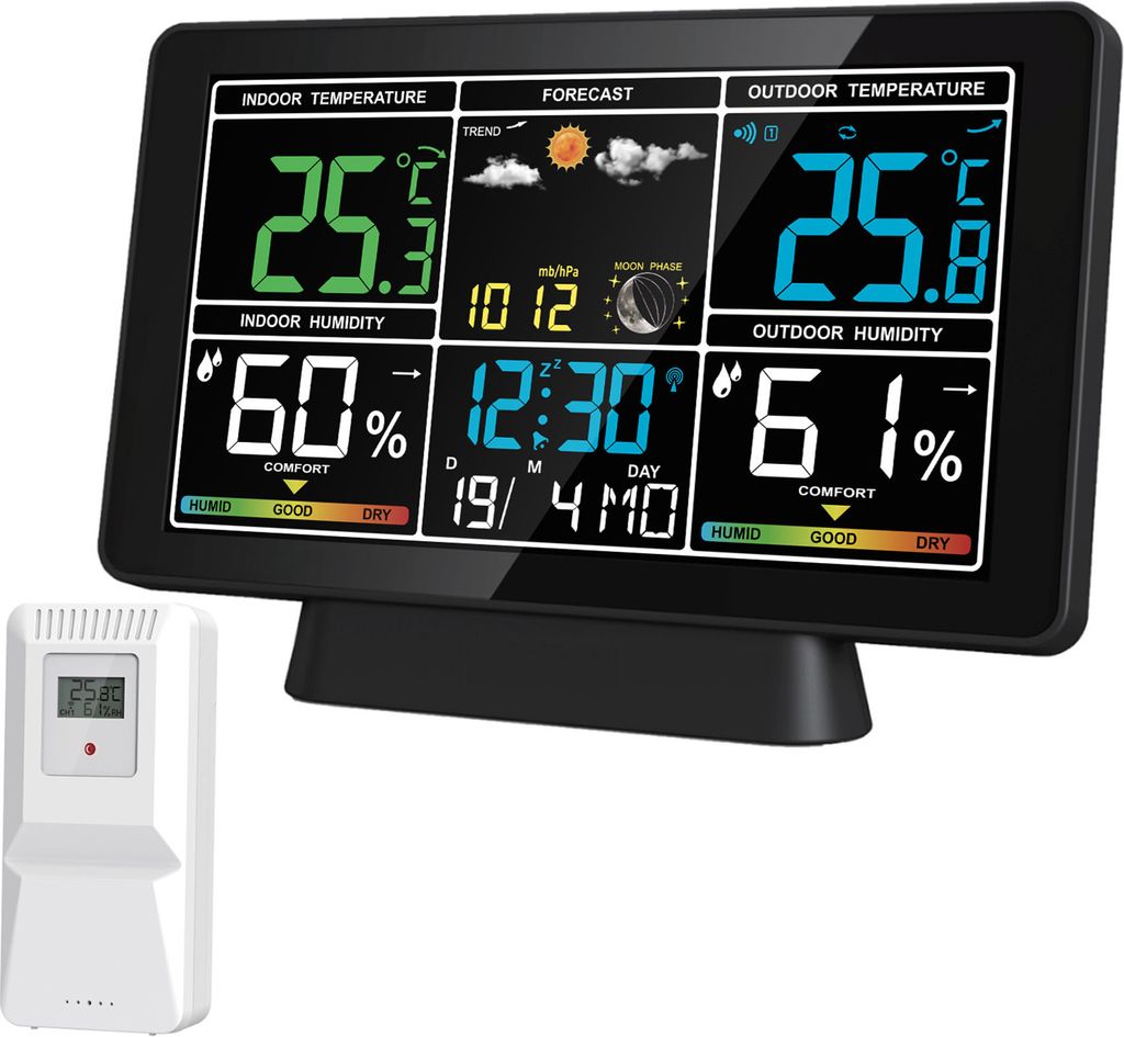 funkuhr mit thermometer und hygrometer