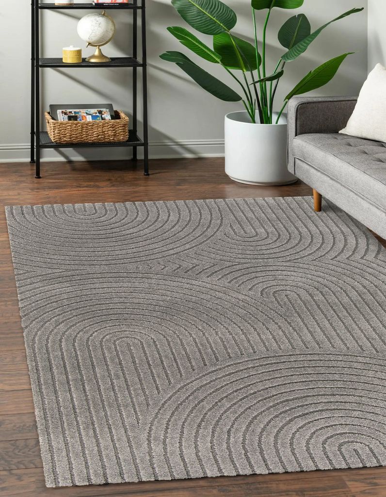 Rikmani Moderner Teppich 120x170 Kurzflorteppich Wohnzimmerteppich Grau