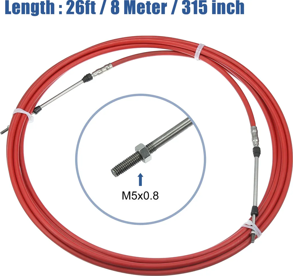Câble Accélérateur Rouge 26 ft pour Boîtier Commande à Distance Marine - 4