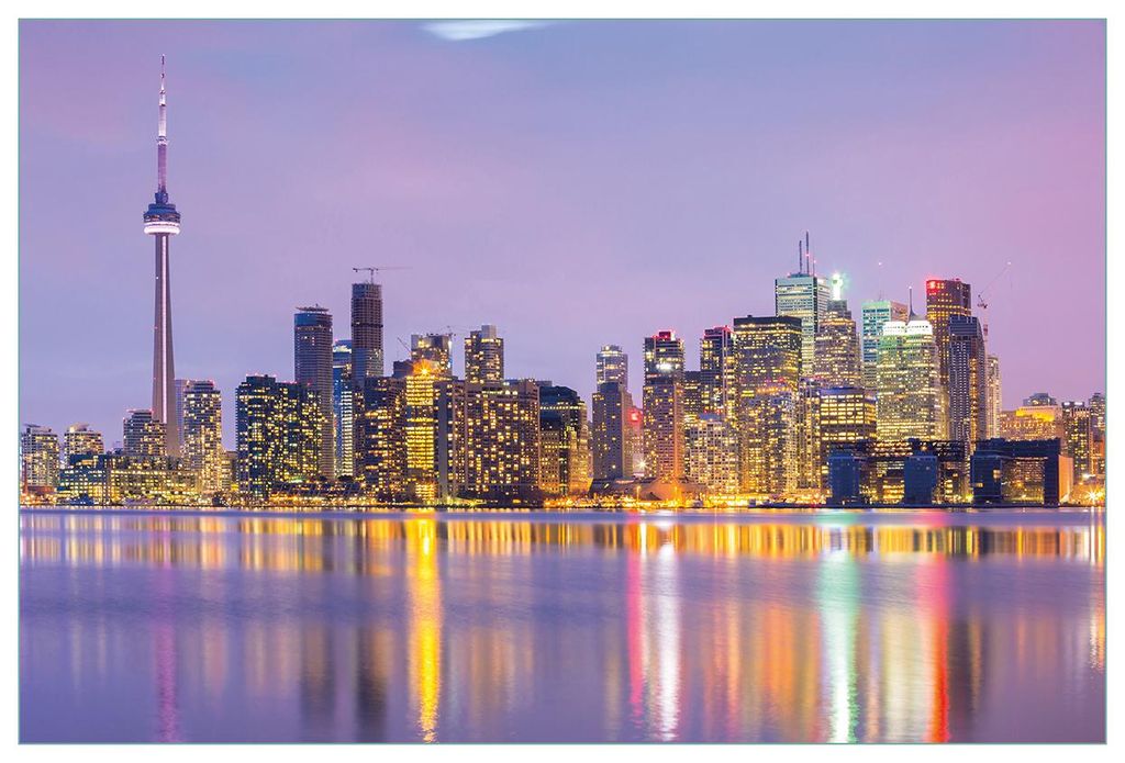 Wallario Küchenrückwand selbstklebend, Größe: 90 x 60 cm, Motiv: Toronto Skyline - Kanada am Abend | Spritzschutz | abwischbar | pflegeleicht | in