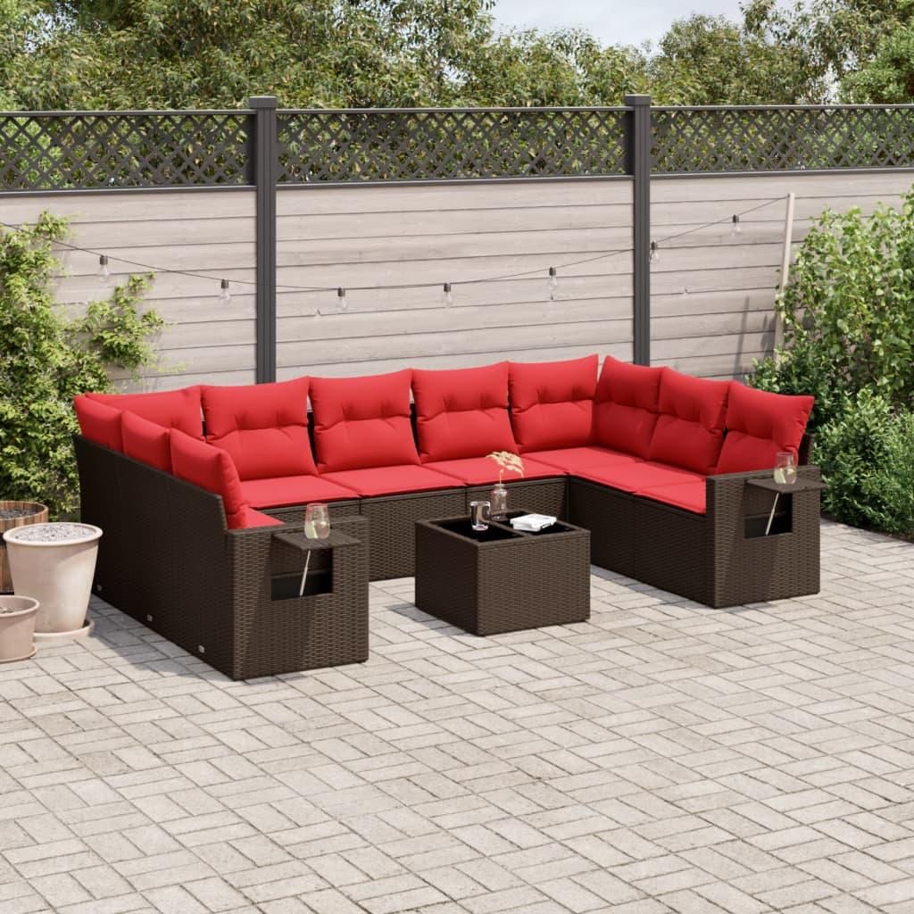 Möbel 10-teiliges Gartensofa-Set mit Kissen, braun, Polyrattan - Gartenmöbelgarnituren CC4261
