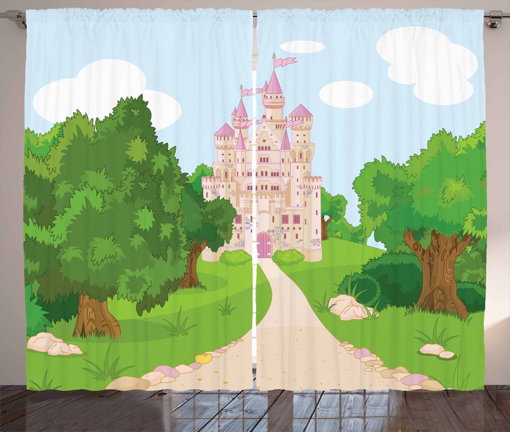 ABAKUHAUS Märchen Rustikaler Vorhang, Mittelalter-Gebäude, Wohnzimmer Universalband Gardinen mit Schlaufen und Haken, 280 x 175 cm, Mehrfarbig