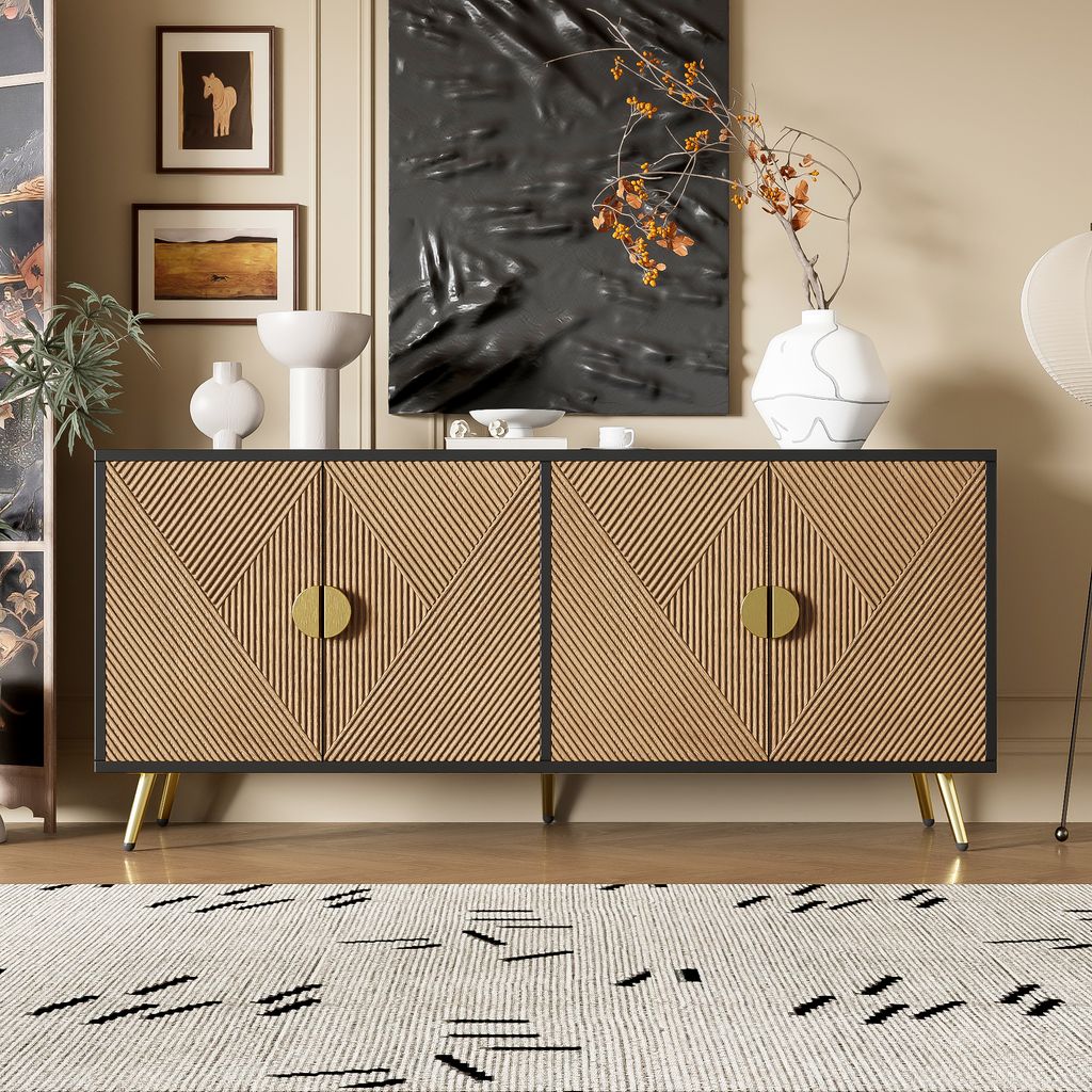 Merax Sideboard in Holzoptik mit 4 Türen und rundem Produktbild 