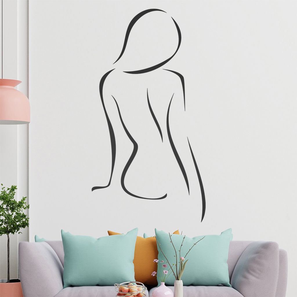 Frau sitzend, Linien Wandtattoo in 6 Größen - Wandaufkleber Wall Sticker - Dekoration, Küche, Wohnzimmer, Schlafzimmer, Badezimmer