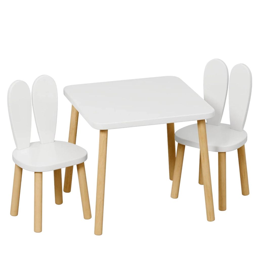 Tavolo per bambini con 2 sedie in legno - design orecchie Immagine del prodotto 