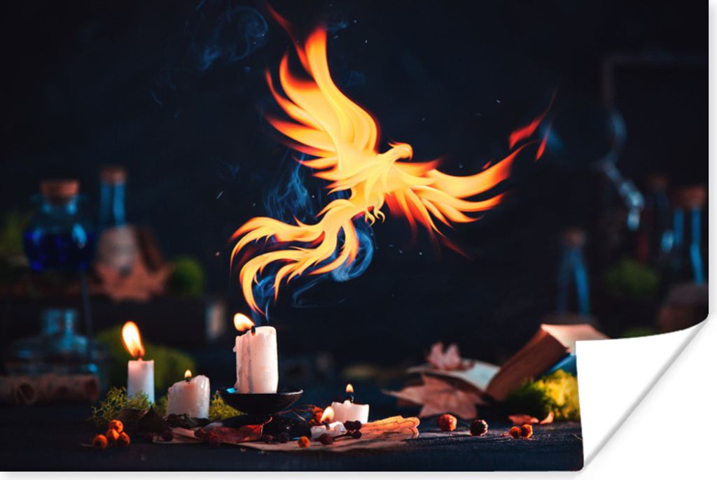 MuchoWow Poster Phoenix entkommt aus einer Kerze 60x40 cm - Schlafzimmerdekoration