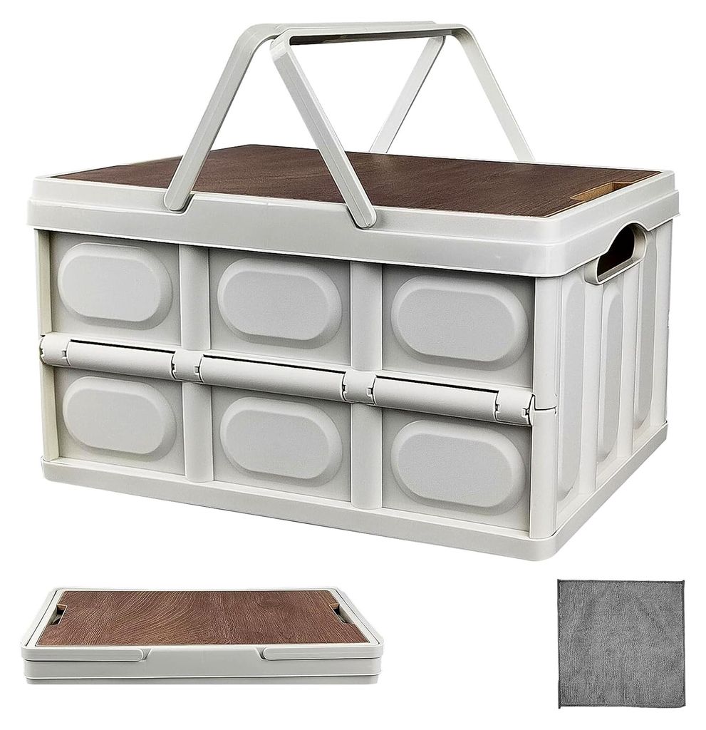 30L Faltbox mit Deckel, tragbare Campingbox mit Griff, aus Kunststoff, hohe Tragfähigkeit, geeignet für Camping, Reisen, Familien, Kofferraum von...