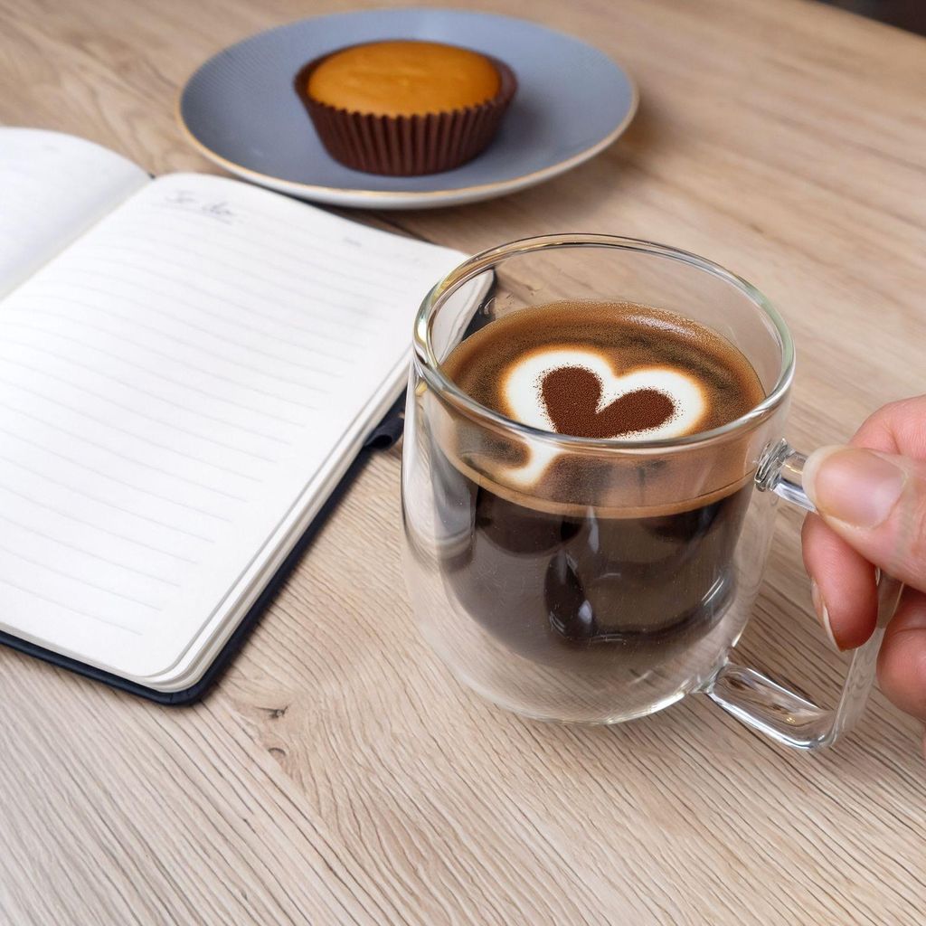 Feelino 2x Tasses Double Paroi 400ml - Mug à Café Verre Transparent, Design Flottant, Pour Café, Cappuccino, Latte, Thé
