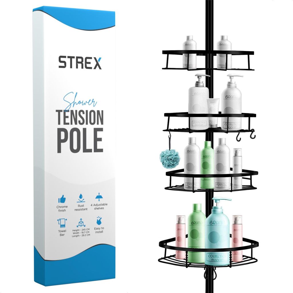 Strex Teleskop Duschregal Schwarz - Höhenverstellbar Produktbild 