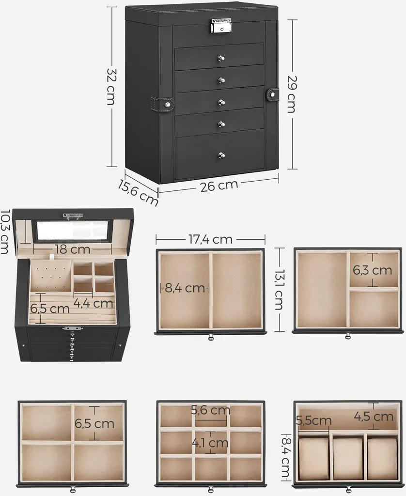 Boîte à bijoux JBC152B01 - Coffret de rangement noir pour bagues - 7