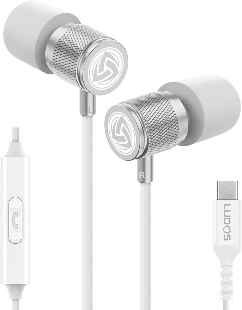 Ludos Ultra USB-C Headphones with Microphone, 5 Year Warranty, In-Ear Earphones for iPhone 16 15 Pro Max Plus, Samsung Galaxy S24 S23 Ultra, iPad Pro