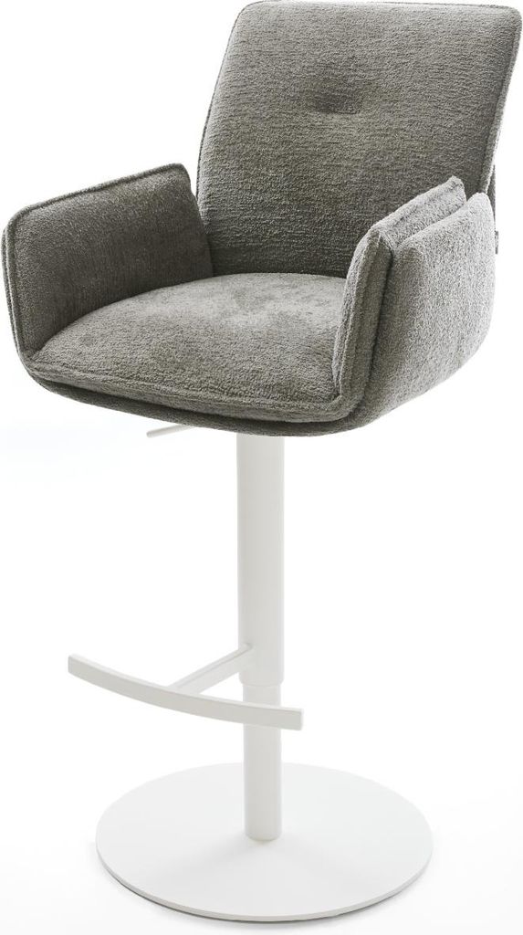 DELIFE Barstuhl Nela-Flex Bouclé Soft Schlamm Drehfuß höhenverstellbar Metall Weiß