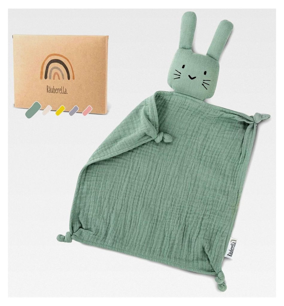 Schnuffeltuch in Mint | Weiches und waschbares Kuscheltuch aus 100% Baumwolle | Schmusetuch-Hase als Geschenk zur Geburt, Baby-Shower und Gender-Re...