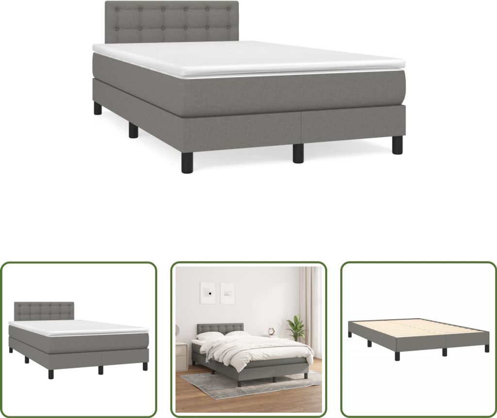 The Living Store Boxspringbett mit Matratze Dunkelgrau 120x190 cm Stoff