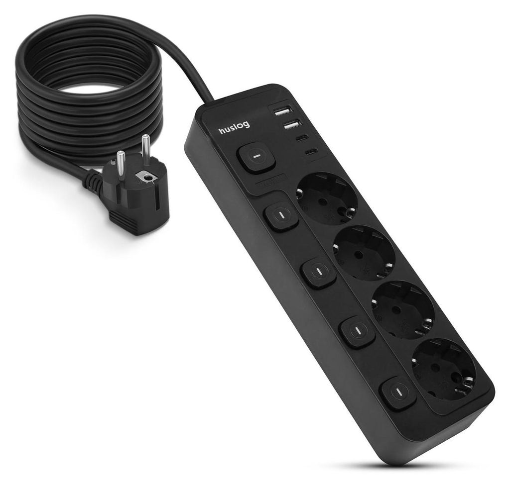 Multiprise Huslog avec interrupteur, 4 prises, protection Image du produit 
