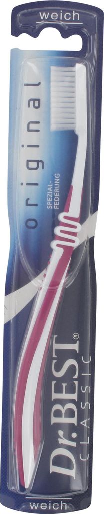 Dr  BEST Zahnbürste Original weich Reinigung und Produktbild 