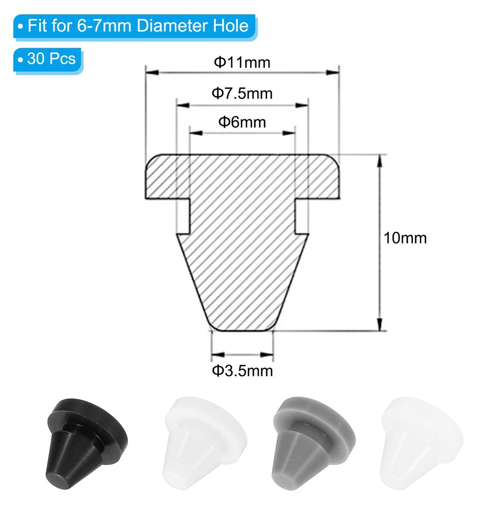 30 Stš¹ck 6mm Durchmesser Silikon Abdeckkappen fš¹r Bohrl?cher, in Riegelform M?bel Lochverschluss Knopf Schutzabdeckung Gummistopfen fš¹r 6m...