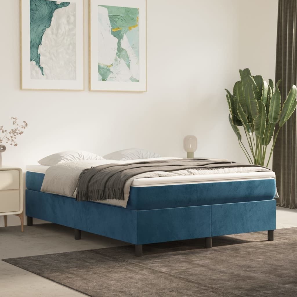 "Rabatt" Boxspring-Bettrahmen 2 Personen - Schlafzimmerbett - Dunkelblau 140x200 cm Samt - Klassische Betten CC4619