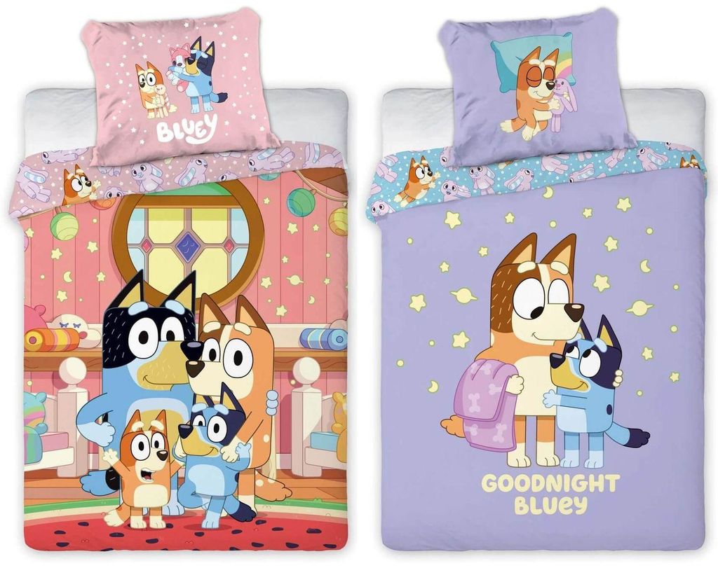 Bluey - 2 x Bettwäsche-Set Wendemotiv im Doppelpack, 135x200 & 80x80