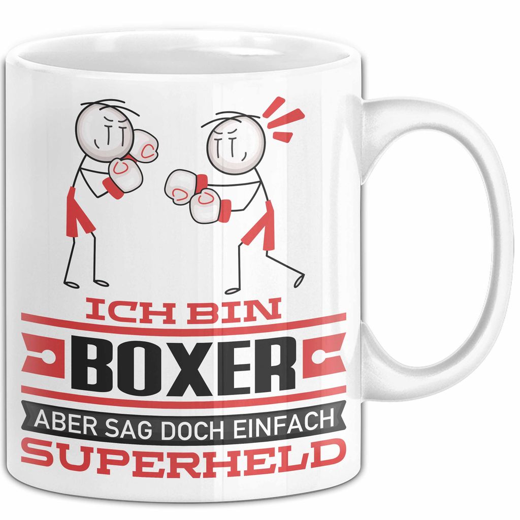 Boxer Geschenk Tasse Ich Bin Boxer Aber Sag Doch Einfach Superheld Lustige Geschenkdiee für Boxer Kaffee-Becher (Weiß)
