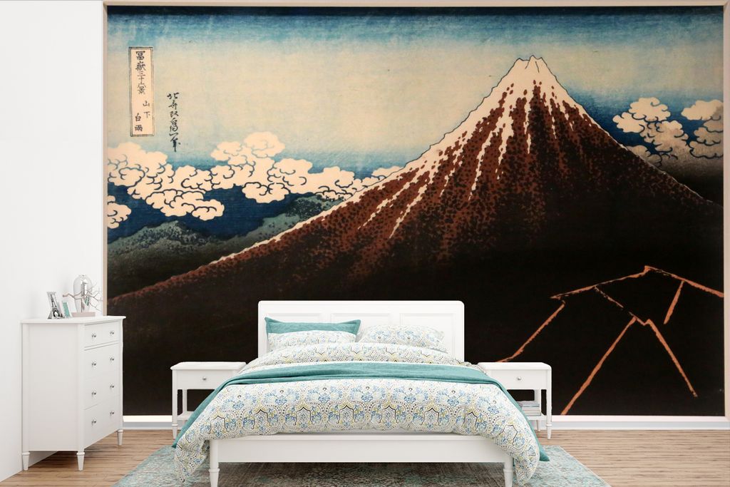 MuchoWow Fototapete für Wohnzimmer oder Schlafzimmer Wandtapete Vinyl Motivtapete Regensturm unterhalb des Berggipfels - Gemälde von Kasushika ...