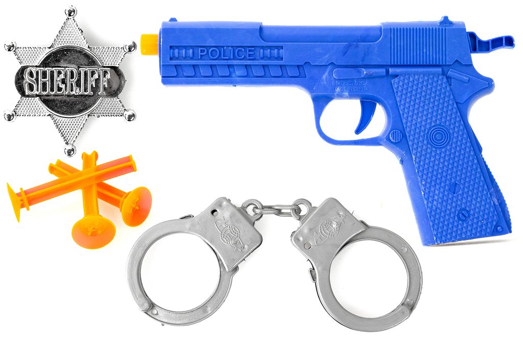 Karneval Pfeilpistole mit 2 x Pfeilen Handschellen Kostüm Spielzeugpistole 