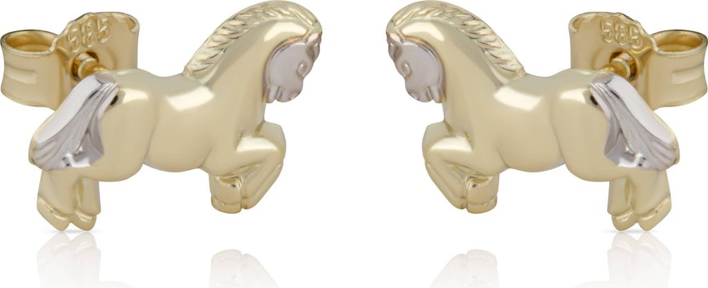 Paar 585 14 Karat Gelbgold Pferd Kinder Ohrstecker Ohrringen Damen Mädchen 4940