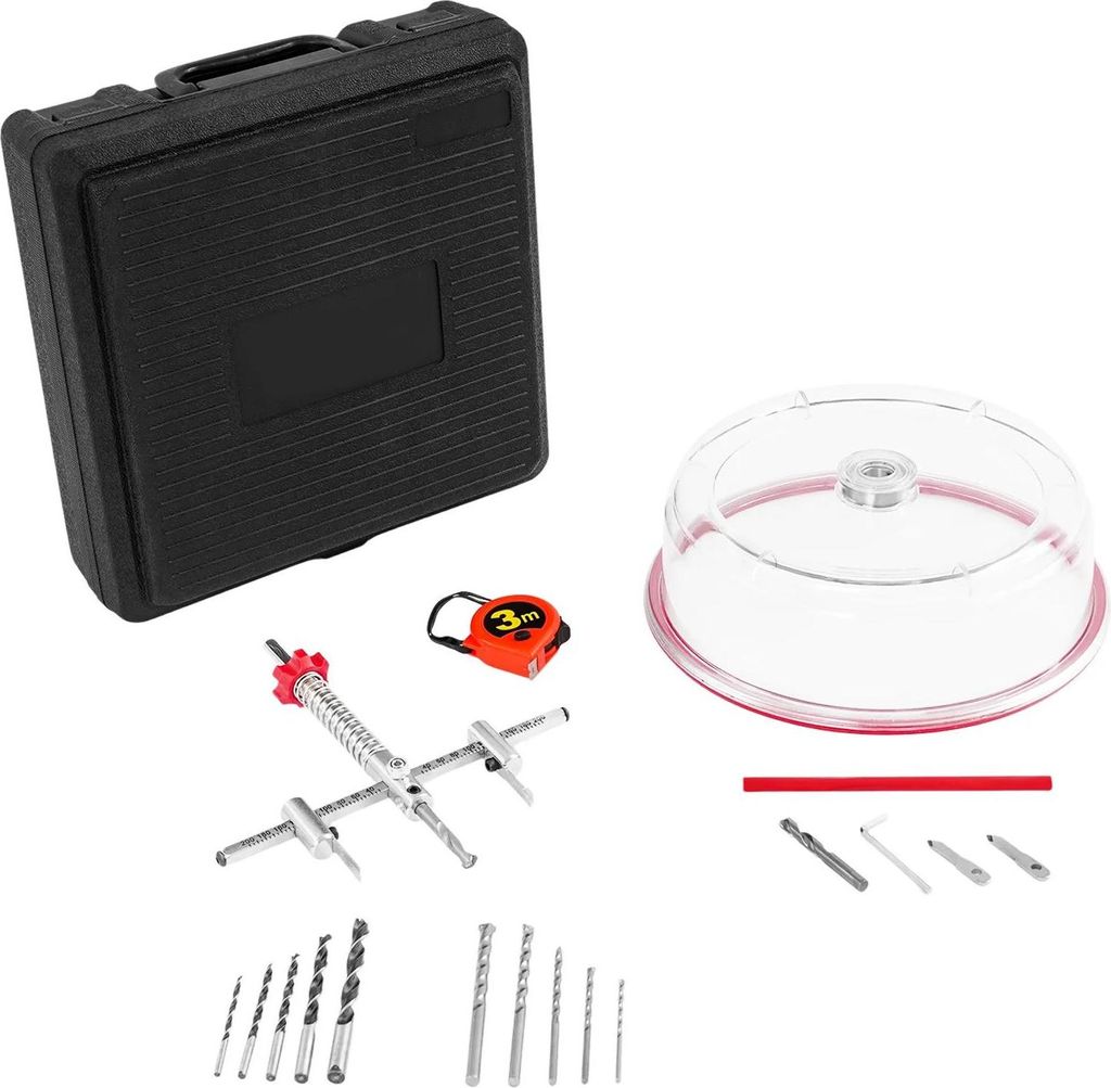 Verstellbare Lochsäge/Kreislochschneider Set - Forstnerbohrer - Ø40–200 mm - Staubschutz 25–30 cm, Höhe 10 cm - 40Cr-Stahl + PVC - Für Holz...