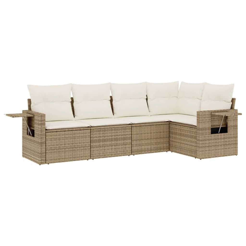"2026 Aktion" 5-tlg. Garten-Lounge-Set - elegantes Design - Sitzgruppe/Gartengarnitur - mit Kissen Beige Poly Rattan - Terassenmöbel NeuMöbel141908
