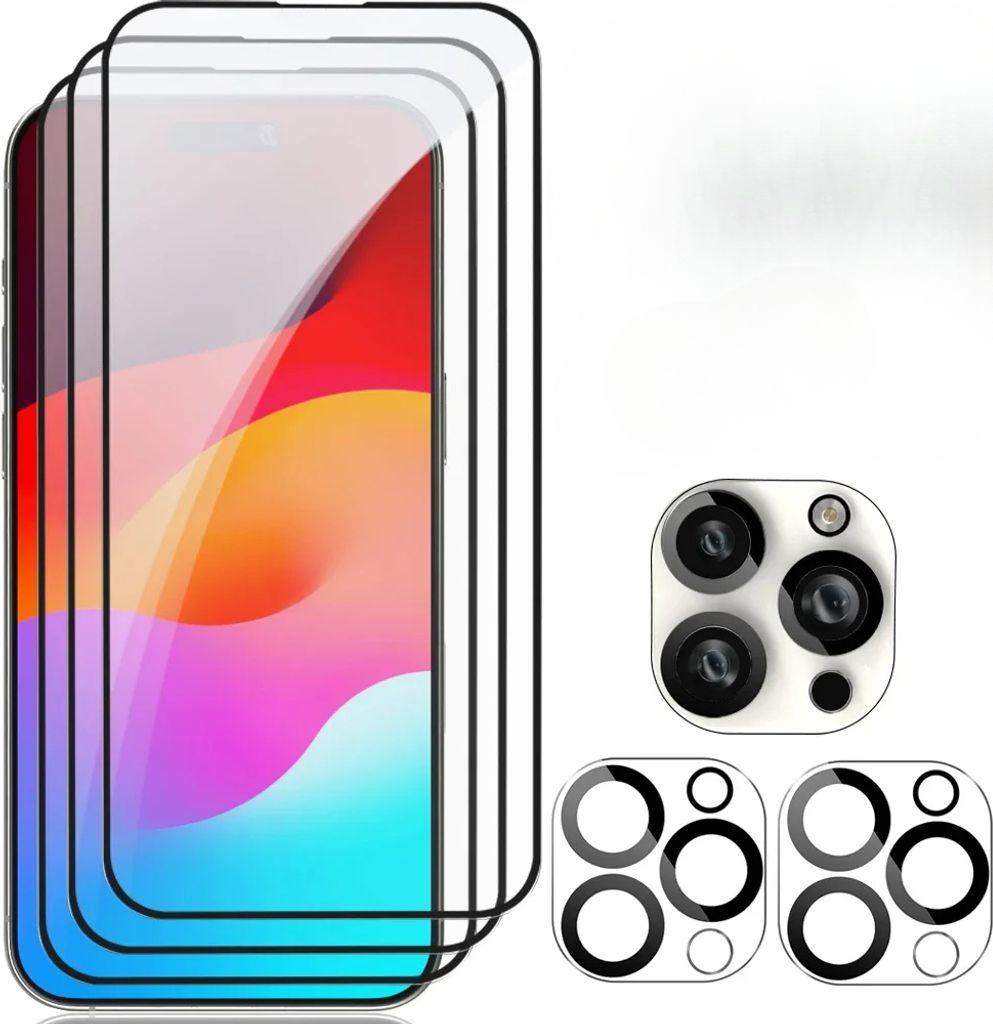 6 in 1 Displayschutzfolien aus gehärtetem Glas, HD, klar, mit Schutzfolien für die Kameralinse für das iPhone 16
