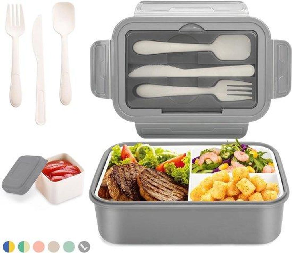 Mikrowellenschrank 1400 ml mit 3 Kompartimenten inkl. Besteckablage - Für das Kochen im Büro und zu Hause - Grau + Saucenbehälter - Ideal für E...