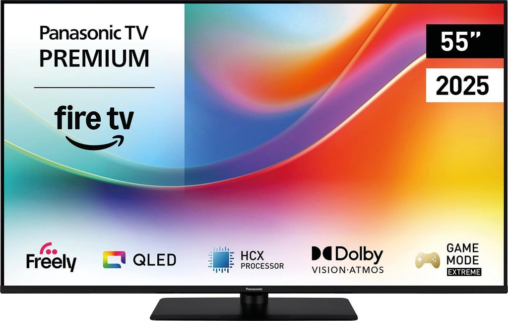 A marketing image of a Panasonic TV with various feature callouts.