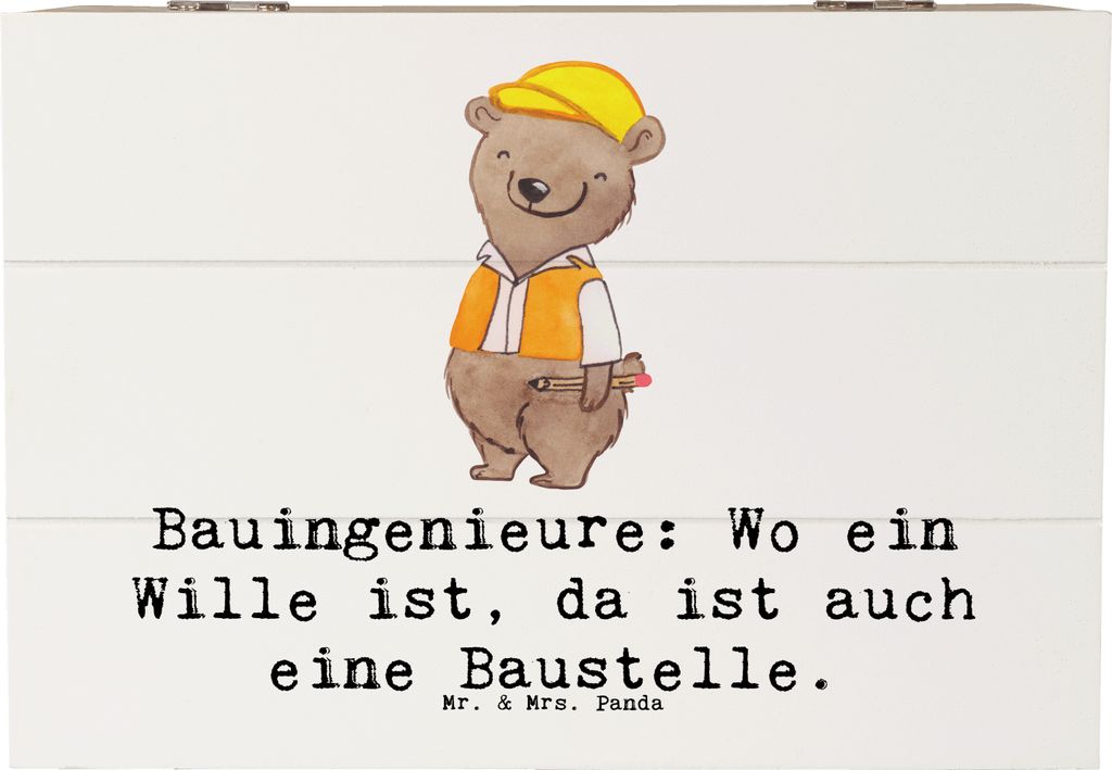 Mr. & Mrs. Panda Box Bauingenieur Wille 22 x 15 cm - Weiß - Geschenk, Bauplanung, Statik, fotobox, Holzkiste, Geschenke für Berufstätige, Beruf,...