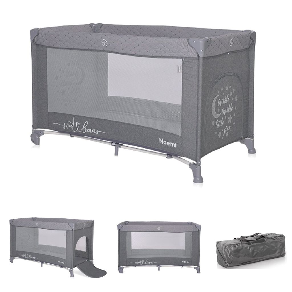 Lorelli Baby Reisebett Laufstall Noemi eine Ebene, seitliche Öffnung, Matratze dunkelgrau