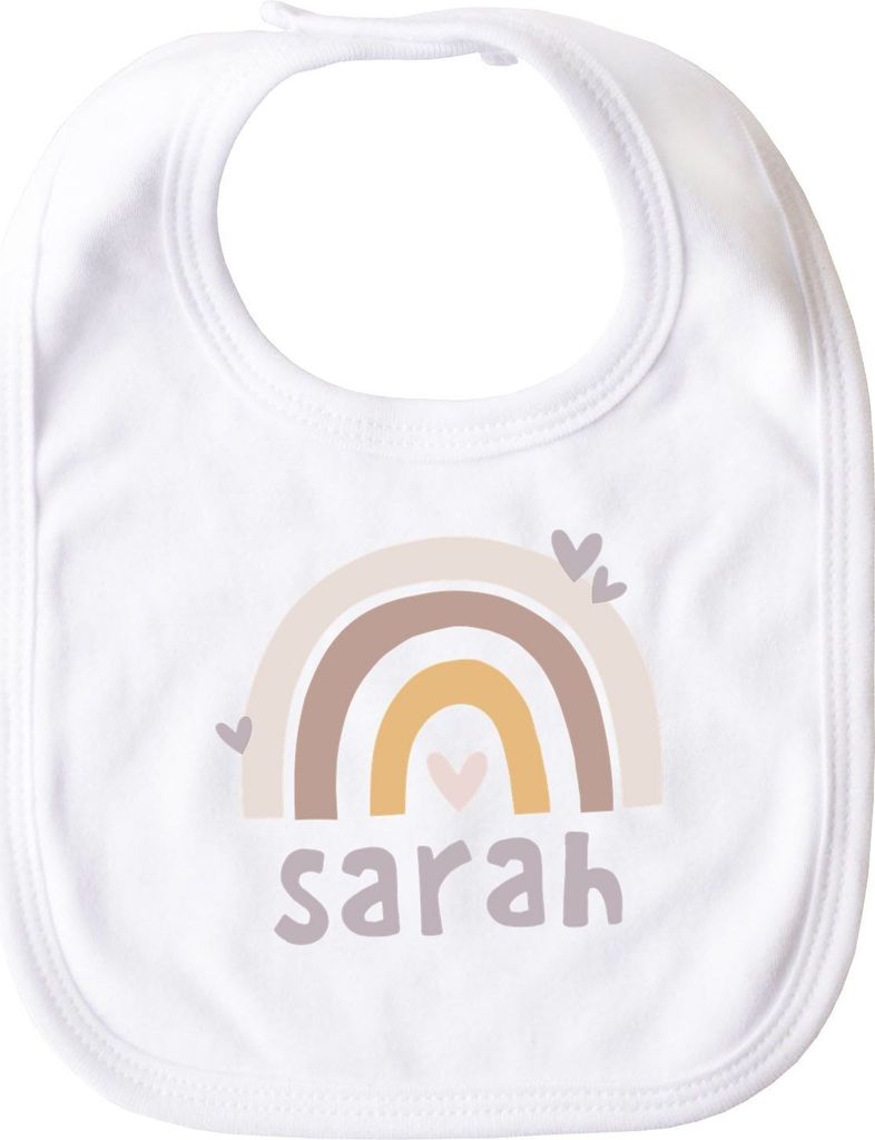 personalisiertes Baby Lätzchen mit Namen und Regenbogen Skandi Stil Baumwolle Junge/Mädchen SpecialMe Mädchen weiß unisize