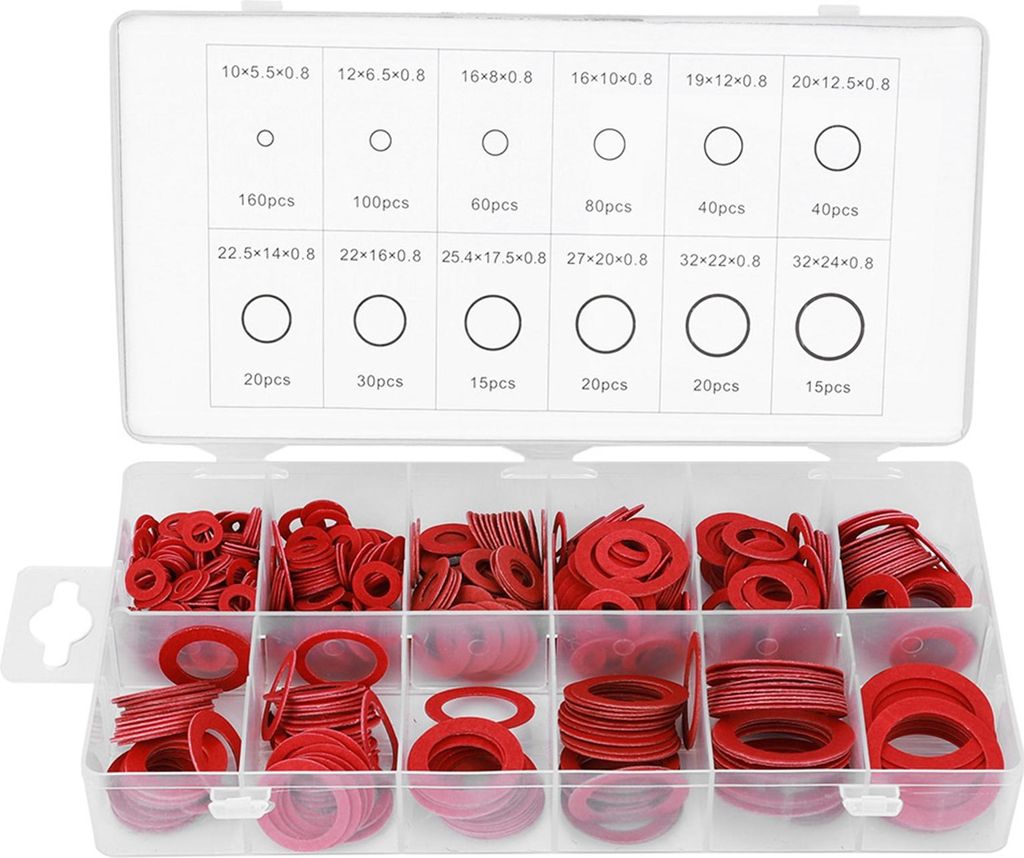 600 Stück rote vulkanisierte Faser-Unterlegscheiben, Dichtungen, runde Isolierpapiere, rotes Stahlpapier-Sortiment