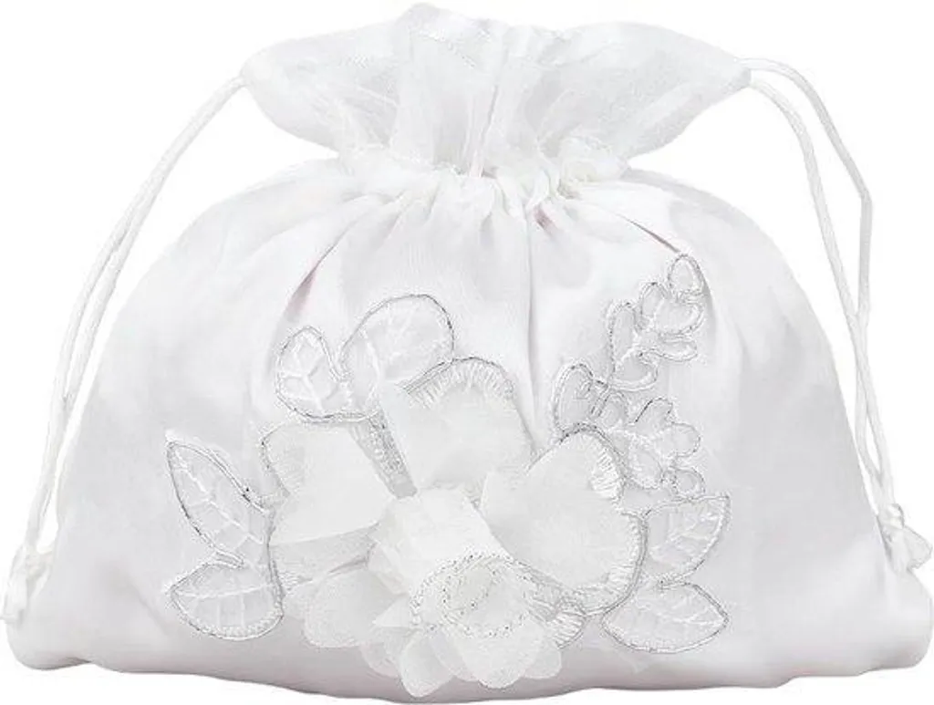 Pochette de mariage pour demoiselle d'honneur en satin blanc fleuri chic