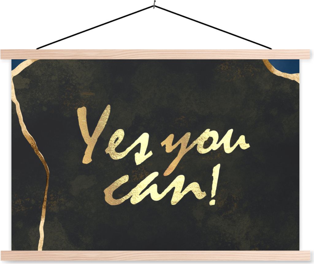 MuchoWow Textilposter Zitat - Motivation - Gold - Schwarz 60x40 cm mit holzfarbenen Rahmen - Bilder