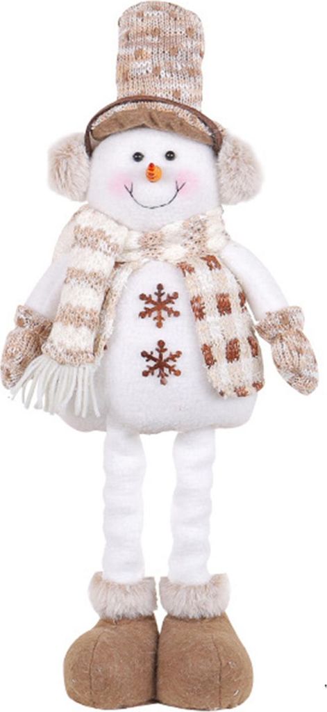 Weihnachtsdekoration Schneemann Puppe Einziehbare Lange Beine Handgefertigter Gestrickter Schal Plüsch Ohrenschützer Weihnachten Desktop Elch Orn...