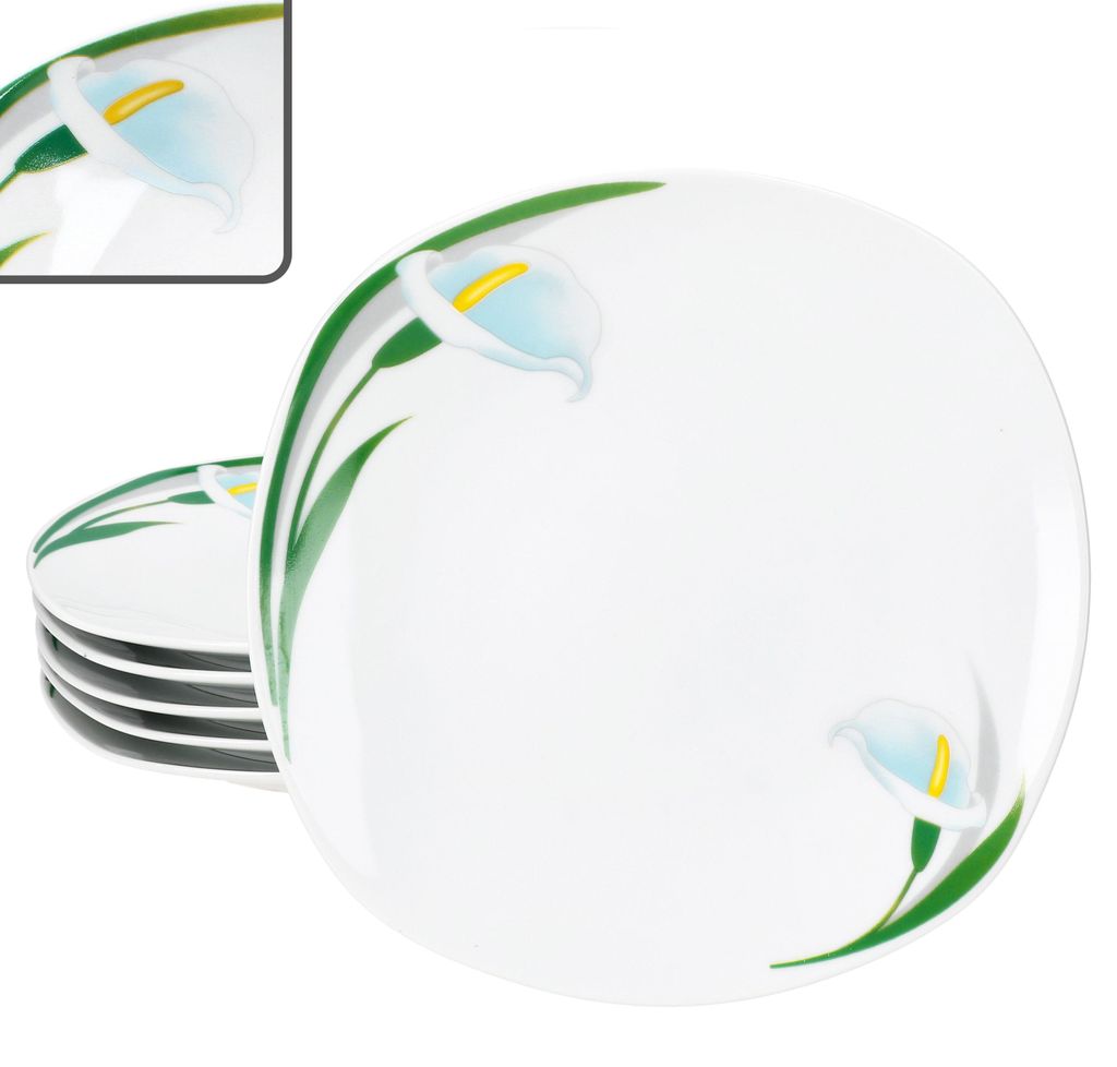 6x Bílý talíř Calla porcelán 6 osob květinové nádobí bílé Obrázek produktu 