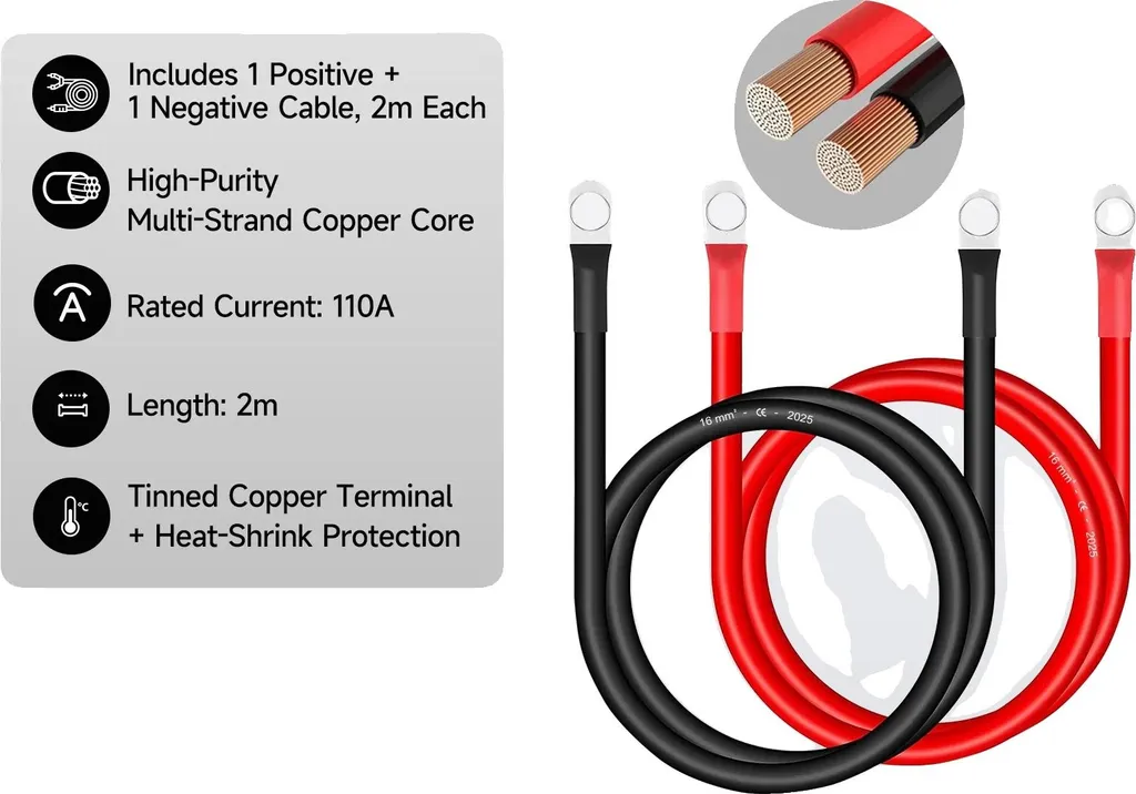 Câbles de connexion batterie 110A haute conductivité longueur 2 m