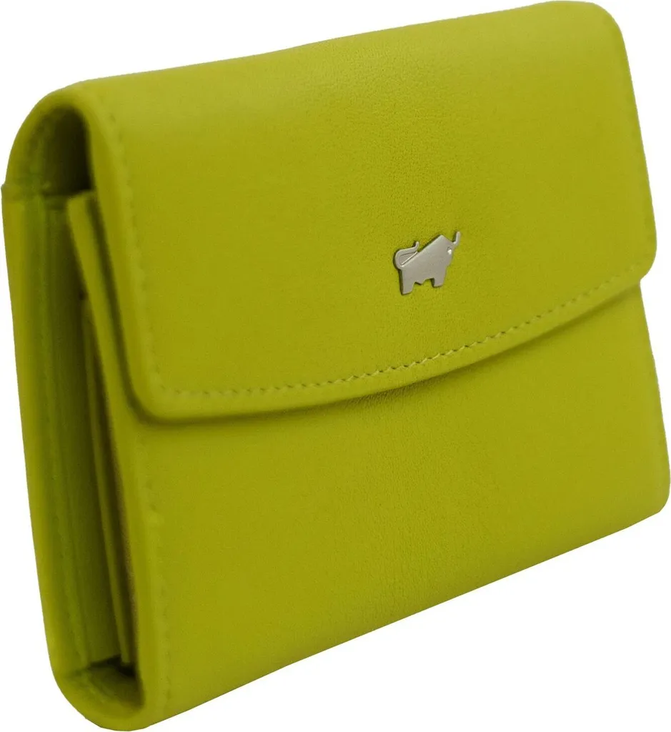 Mini portefeuille Joy en cuir de vachette zippé coloris Lemongrass
